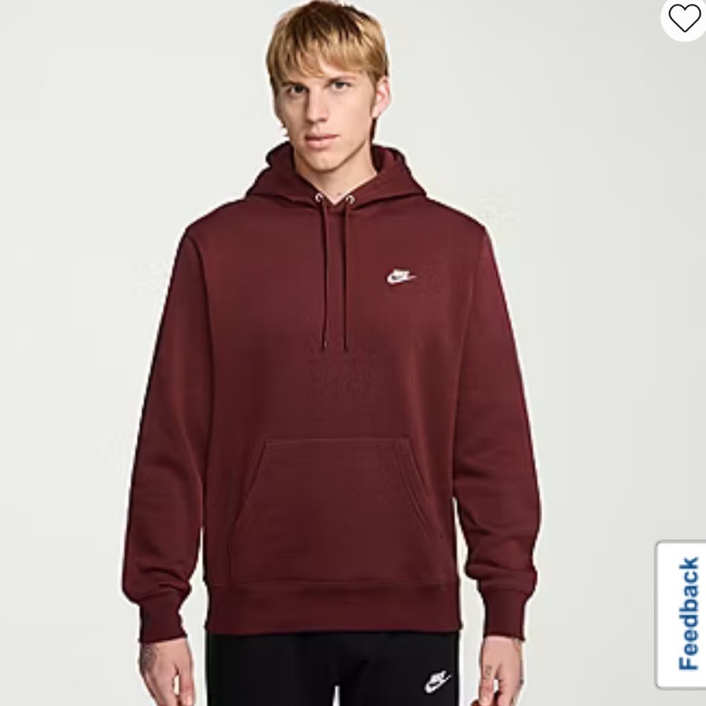 Nike Mens Club Fleece Pullover Hoodie Burgundy Maroon BV2654-638 Small